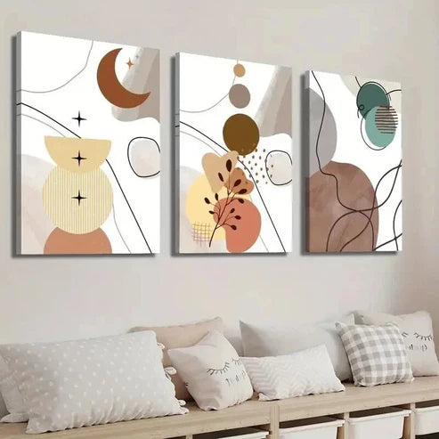 3pcs Modern Abstract Geometric Botanical Leaves Wall Art Set Canvas Unframed - High Quality Print 100% Australian Made Wall Canvas