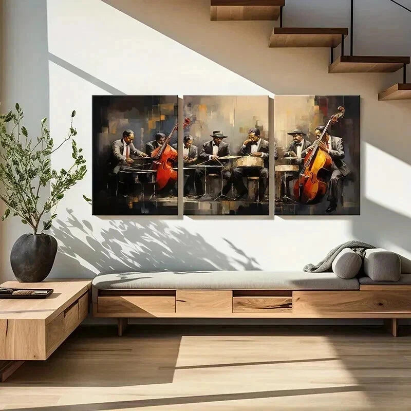 3pcs Abstract Jazz Band Performance Wall Art Set Canvas Framed 50x70cm - High Quality Print 100% Australian Made Wall Canvas Ready to Hang - Bella Home Decor