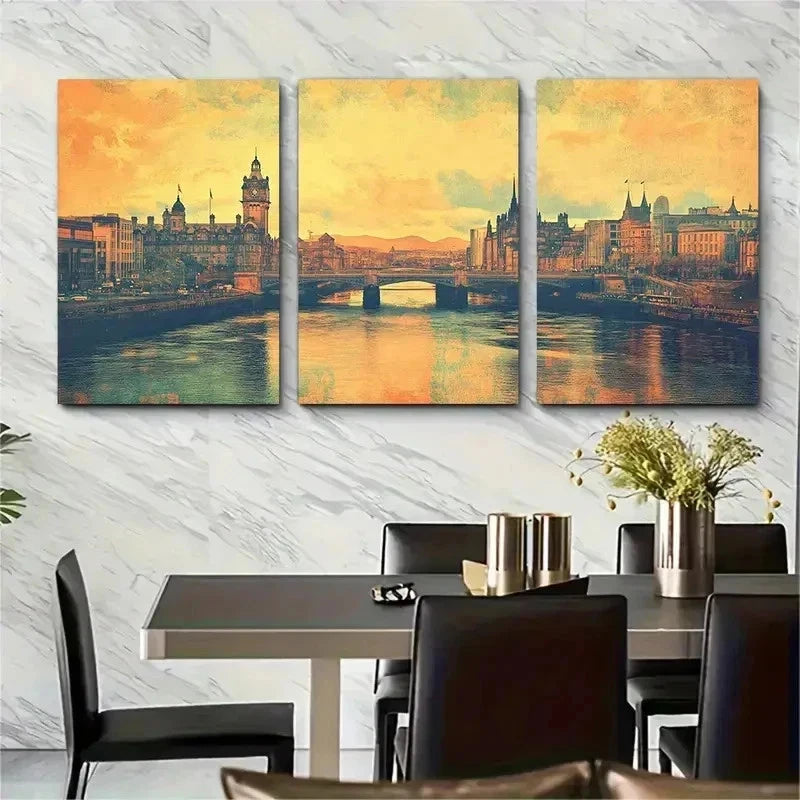 3pcs Glasgow Poster Scotland Vintage Perfect Wall Art Set Canvas Framed 50x70cm - High Quality Print 100% Australian Made Wall Canvas Ready to Hang - Bella Home Decor