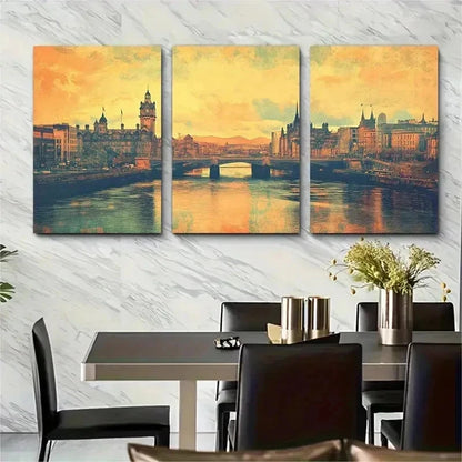 3pcs Glasgow Poster Scotland Vintage Perfect Wall Art Set Canvas Framed 50x70cm - High Quality Print 100% Australian Made Wall Canvas Ready to Hang - Bella Home Decor