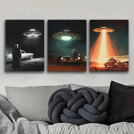 3pcs Unidentified Object on Car Design Perfect Wall Art Set Canvas Framed 60x90cm - High Quality Print 100% Australian Made Wall Canvas Ready to Hang