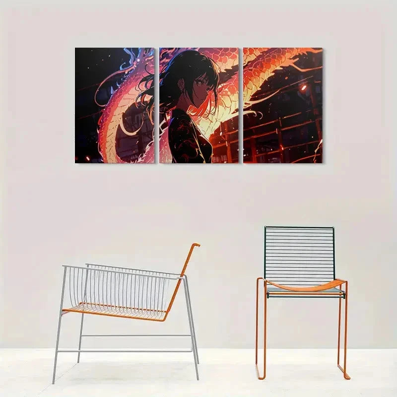 3pcs Golden Hues Japanese Style Metal Print Ready to Hang Art - Bella Home Decor