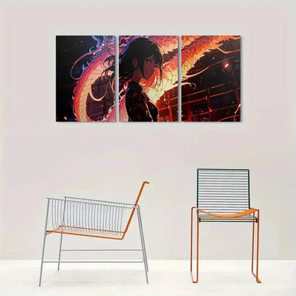 3pcs Golden Hues Japanese Style Metal Print Ready to Hang Art - Bella Home Decor