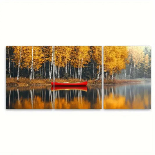 3pcs Nordic Minimalist Autumn Forest Scene Metal Print Ready to Hang Art
