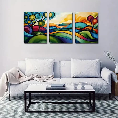 3pcs Abstract and Interesting Mountain Forest Wall Art Set Wall Art Canvas Unframed - High Quality Print 100% Australian Made Wall Canvas - Bella Home Decor