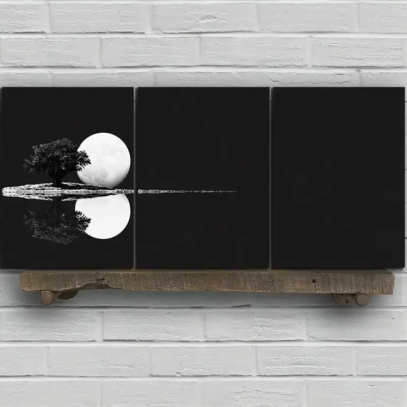 3pcs Black and White Reflection of Trees Metal Print Ready to Hang Art - Bella Home Decor