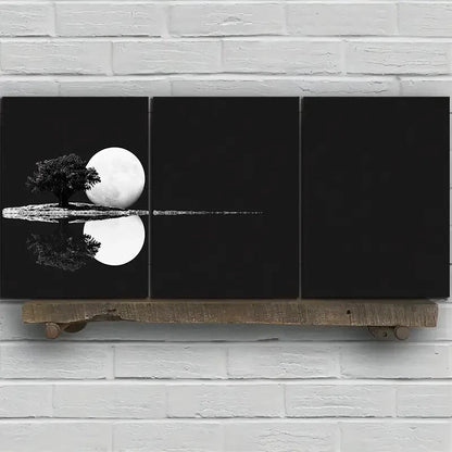3pcs Black and White Reflection of Trees Metal Print Ready to Hang Art - Bella Home Decor