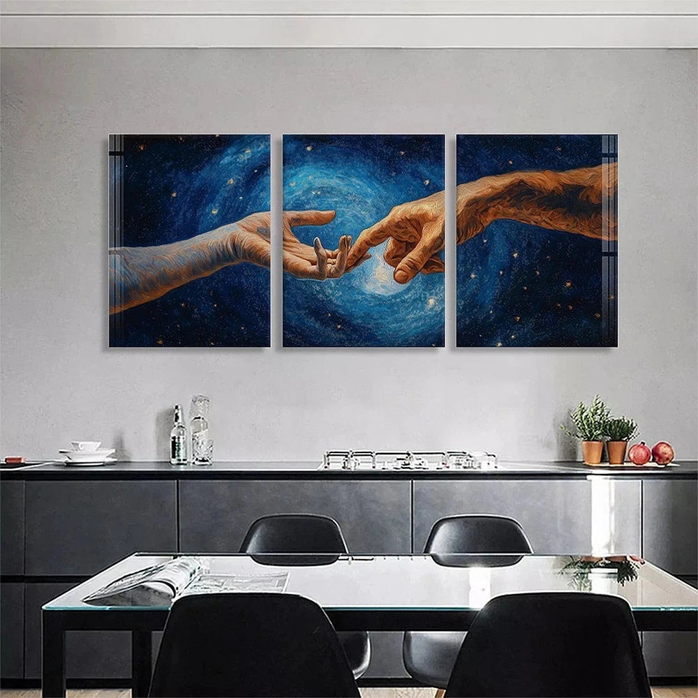 3pcs Cosmic Hand Touch Stars and Rotating Metal Print Ready to Hang Art - Bella Home Decor