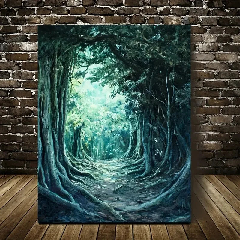 Beautiful Flourishing Banyan Forest Painting 40x60cm Metal Print Ready to Hang - Bella Home Decor