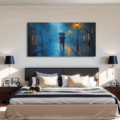 Rainy Night Romantic Umbrella Wall Art Canvas Office Home Room Framed 120x60cm - Bella Home Decor