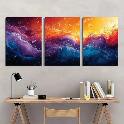 3pcs Vibrant Abstract Water Drop Color Splashes Metal Print Ready to Hang Art - Bella Home Decor