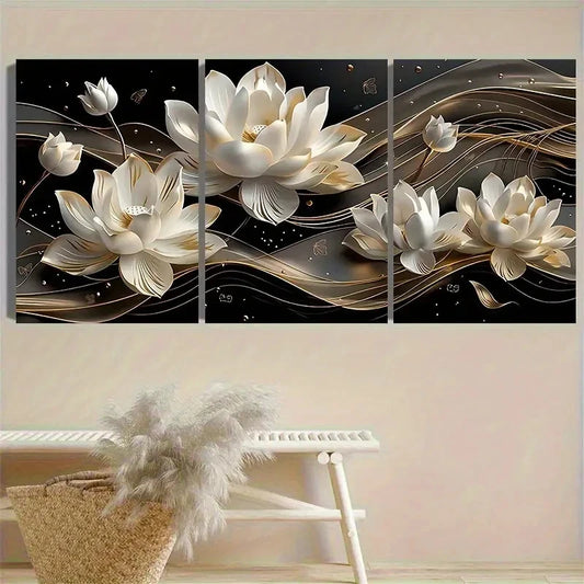 3pcs Elegant White for Lotus Flowers Wall Art Set Canvas Framed 40x60cm - High Quality Print 100% Australian Made Wall Canvas Ready to Hang