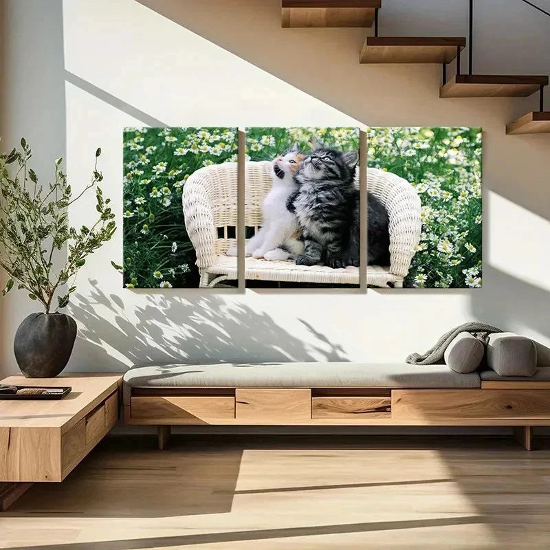 3pcs Pet Art Cute Little Cats Modern  Wall Art Set Canvas Framed 60x90cm - High Quality Print 100% Australian Made Wall Canvas Ready to Hang