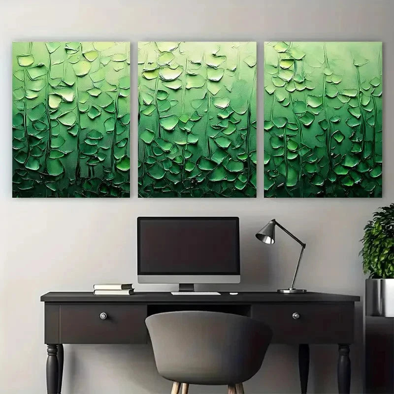 3pcs Green Abstract Textured Nature Forest Metal Print Ready to Hang Art - Bella Home Decor