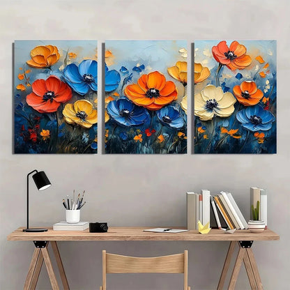 3pcs Vibrant Floral Modern Abstract Wall Art Set Canvas Framed 40x60cm - High Quality Print 100% Australian Made Wall Canvas Ready to Hang