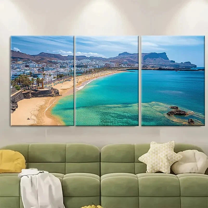 3pcs Vibrant Ocean View with Sandy Beach Turquoise Metal Print Ready to Hang Art - Bella Home Decor