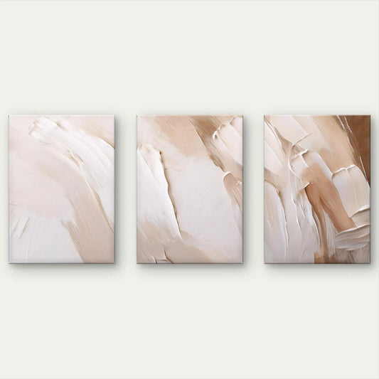 3pcs Modern Minimalist Beige and White Textured Wall Art Set Canvas Framed 50x70cm - High Quality Print 100% Australian Made Wall Canvas Ready to Hang