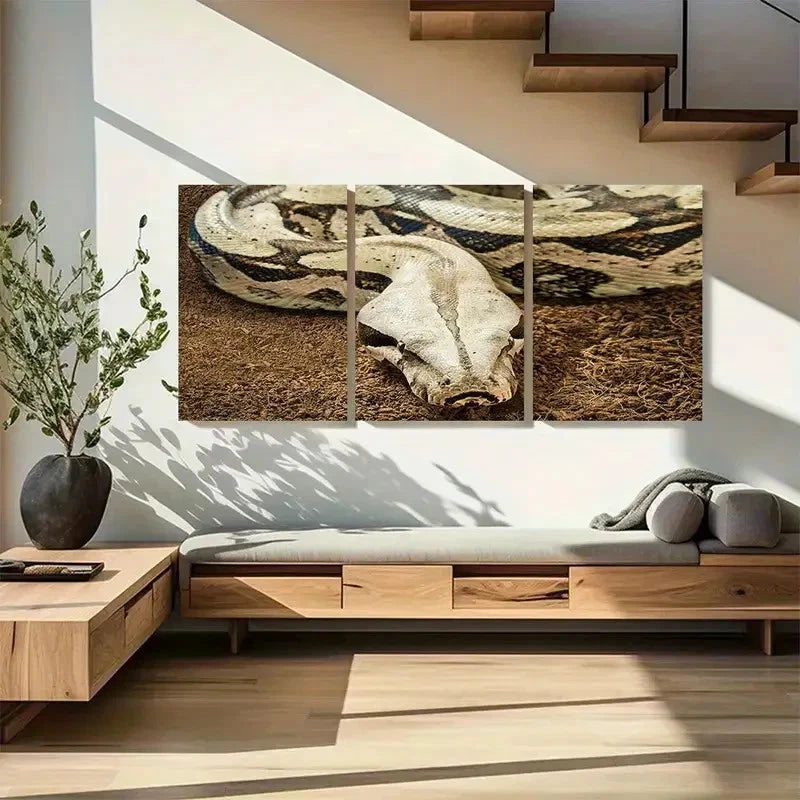 3pcs Detailed Closeup of Patterned Boa Metal Print Ready to Hang Art - Bella Home Decor