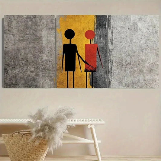 3pcs Stick Figures Tee Minimalist Wall Art Set Canvas Framed 60x90cm - High Quality Print 100% Australian Made Wall Canvas Ready to Hang