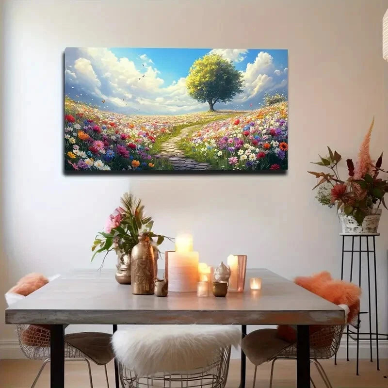 Lush Greenery Serene Blue Sky Wall Art Canvas Office Home Room Framed 120x60cm - Bella Home Decor