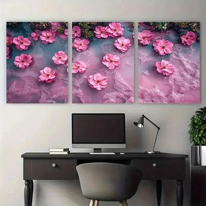 3pcs Aerial Senegal's Pink Lac Rose Scenic Metal Print Ready to Hang Art - Bella Home Decor