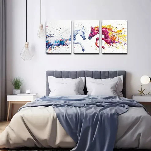 3pcs Two Psychedelic Horses Wall Art Canvas Unframed - High Quality Print 100% Australian Made Wall Canvas