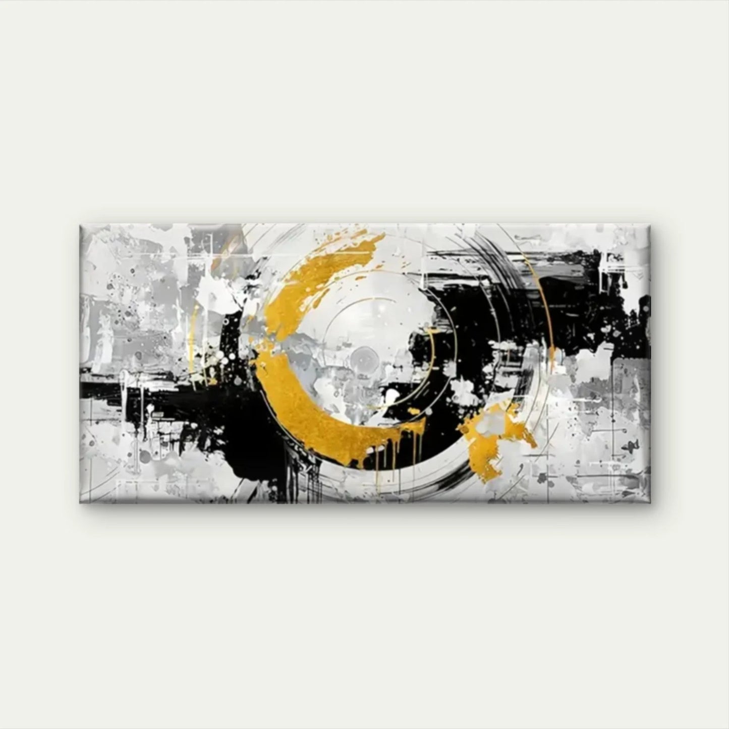 Abstract Black White Golden Wall Art Canvas Office Home Room Framed 120x60cm