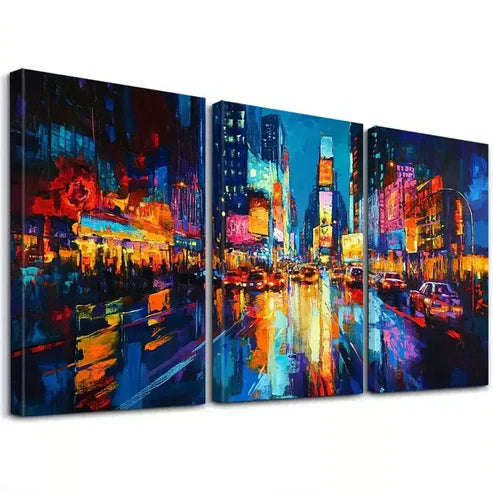 3pcs Futuristic Neon Motion Blur Decorative r Art Set Canvas Unframed - High Quality Print 100% Australian Made Wall Canvas