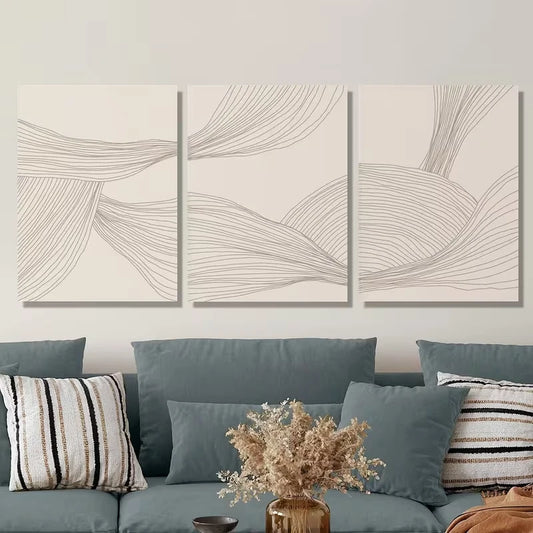 3pcs Abstract Line Art, Minimalist Bohemian Style Metal Print Ready to Hang Art