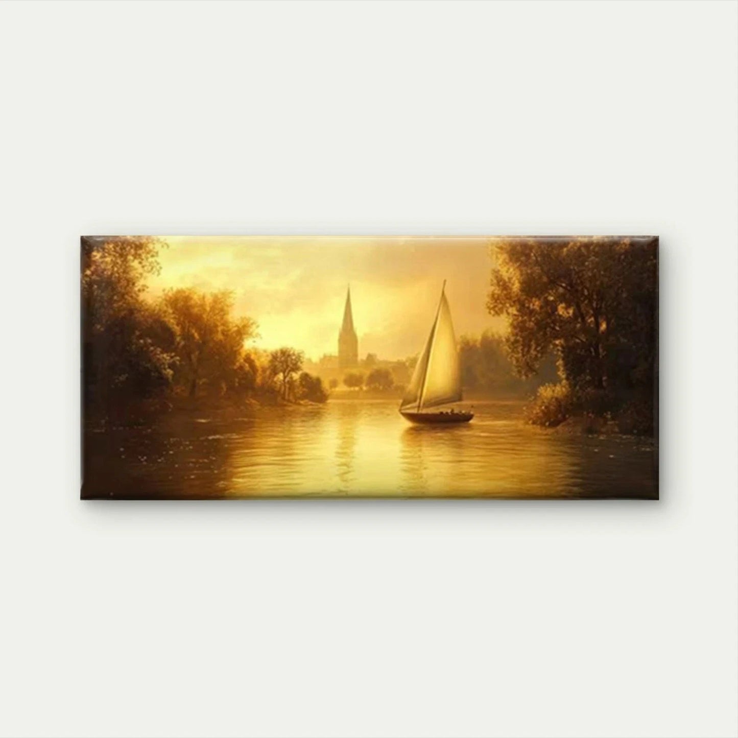 Sailboat & Shoreline Scene Wall Art Canvas Office Home Room Framed 120x60cm