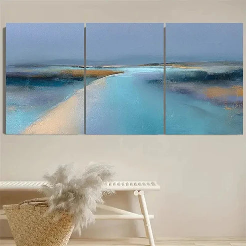 3pcs DustinWay Art Blue Pastel Wall Art Canvas Unframed - High Quality Print 100% Australian Made Wall Canvas - Bella Home Decor