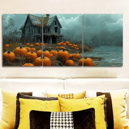 3pcs Pumpkin Haunted House Design Metal Print Ready to Hang Art