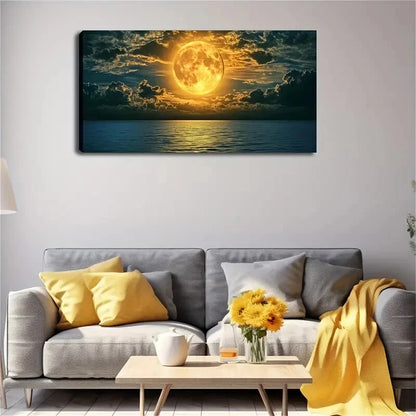 Moonlit Ocean Reflection Decor Wall Art Canvas Office Home Room Framed 120x60cm - Bella Home Decor