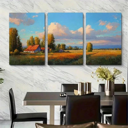 3pcs Vintage Landscape Sunset Perfect Wall Art Set Canvas Framed 50x70cm - High Quality Print 100% Australian Made Wall Canvas Ready to Hang