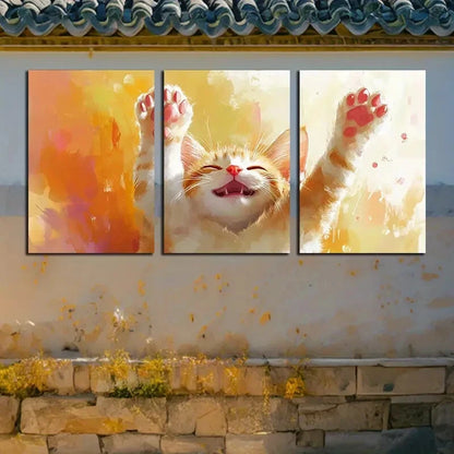 3pcs Vibrant Cat with outstretched hand Metal Print Ready to Hang Art - Bella Home Decor