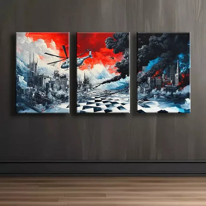 3pcs Urban helicopter Landscape  Art Canvas Unframed - High Quality Print 100% Australian Made Wall Canvas