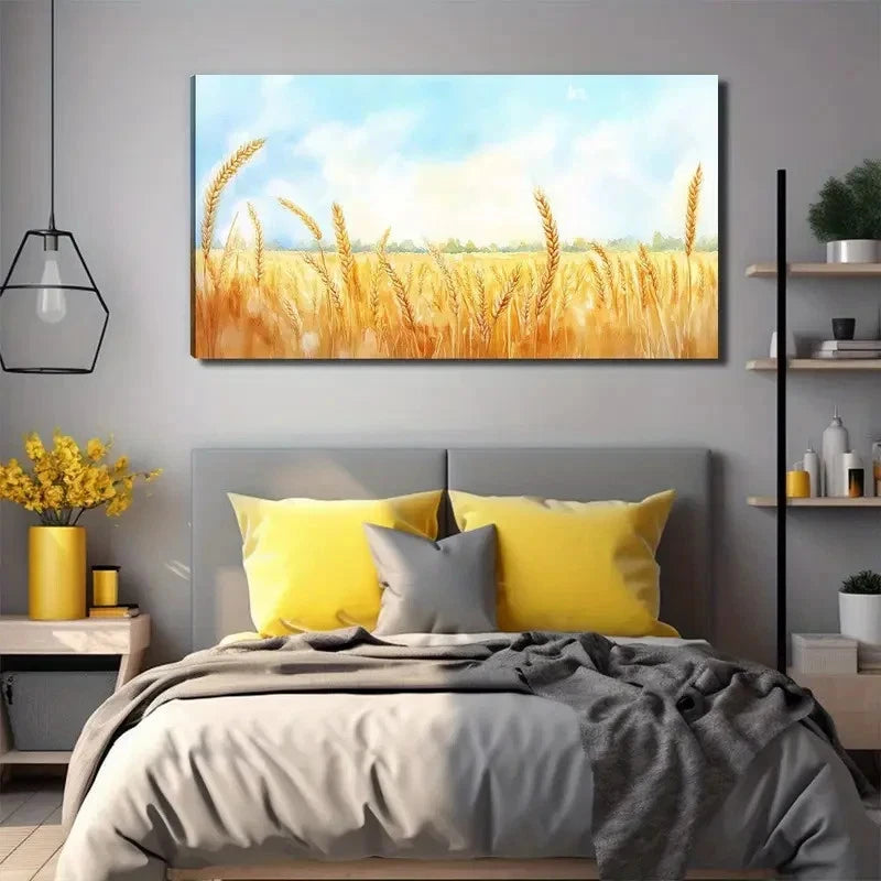 Golden Wheat Field Perfect Wall Art Canvas Office Home Room Framed 120x60cm