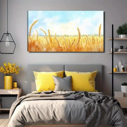 Golden Wheat Field Perfect Wall Art Canvas Office Home Room Framed 120x60cm