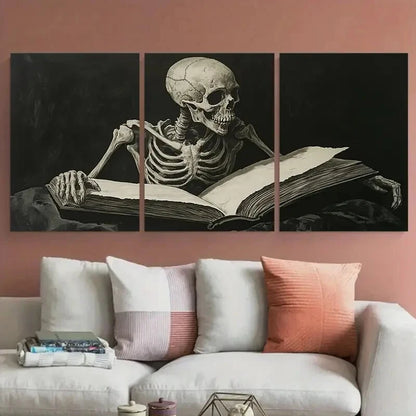 3pcs Reading Skeleton Halloween Vintage Design Metal Print Ready to Hang Art - Bella Home Decor