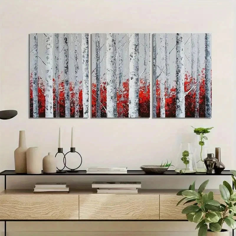 3pcs Abstract Winter Birch Forest Scene Metal Print Ready to Hang Art - Bella Home Decor