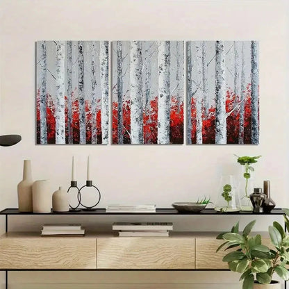 3pcs Abstract Winter Birch Forest Scene Metal Print Ready to Hang Art - Bella Home Decor
