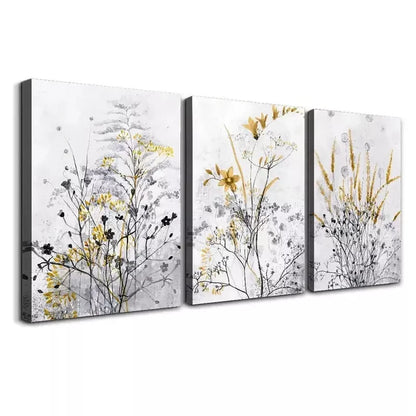 3pcsGrey Wildflowers and Weeds Wall Art Set Canvas Framed 50x70cm - High Quality Print 100% Australian Made Wall Canvas Ready to Hang