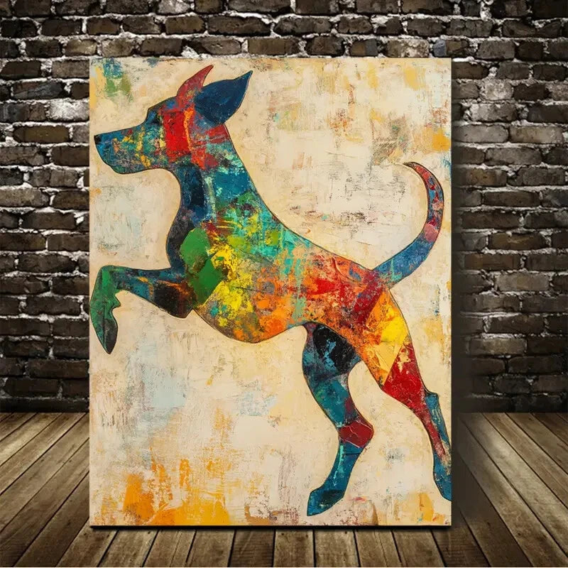 Beautiful Abstract Art Running Dog Painting 40x60cm Metal Print Ready to Hang - Bella Home Decor