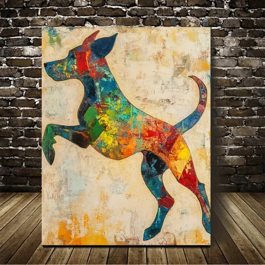Beautiful Abstract Art Running Dog Painting 40x60cm Metal Print Ready to Hang - Bella Home Decor