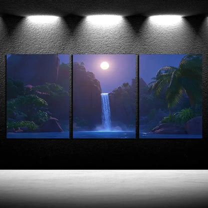 3pcs Waterfall Tropical Landscape Scenery Metal Print Ready to Hang Art