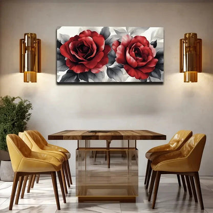 Bold Red Roses On White Wall Art canvas office home room framed 120x60cm