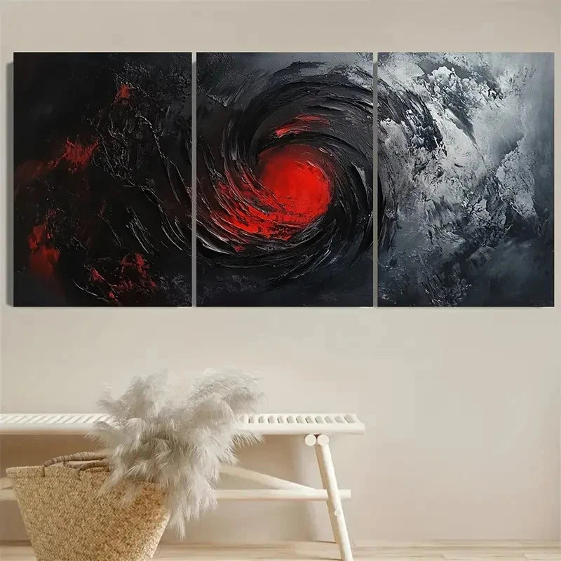 3pcs Swirling Red & Gray Design Wall Art Set Canvas Framed 40x60cm - High Quality Print 100% Australian Made Wall Canvas Ready to Hang - Bella Home Decor