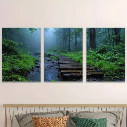 3pcs Nature-Inspired Rainforest Walkway Wall Art Set Canvas Framed 60x90cm - High Quality Print 100% Australian Made Wall Canvas Ready to Hang