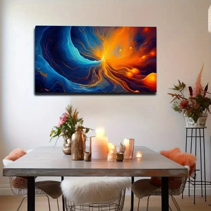 Vibrant Nebula Abstract Deco Wall Art Canvas Office Home Room Framed 120x60cm