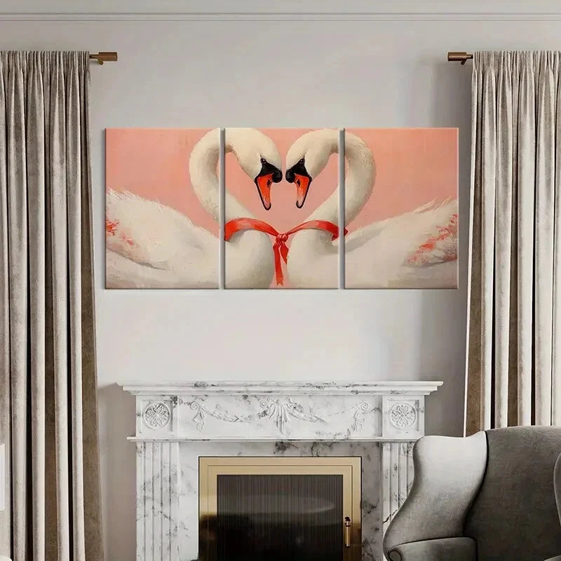 3pcs Elegant Swans Heart Shape Romantic Love Metal Print Ready to Hang Art - Bella Home Decor